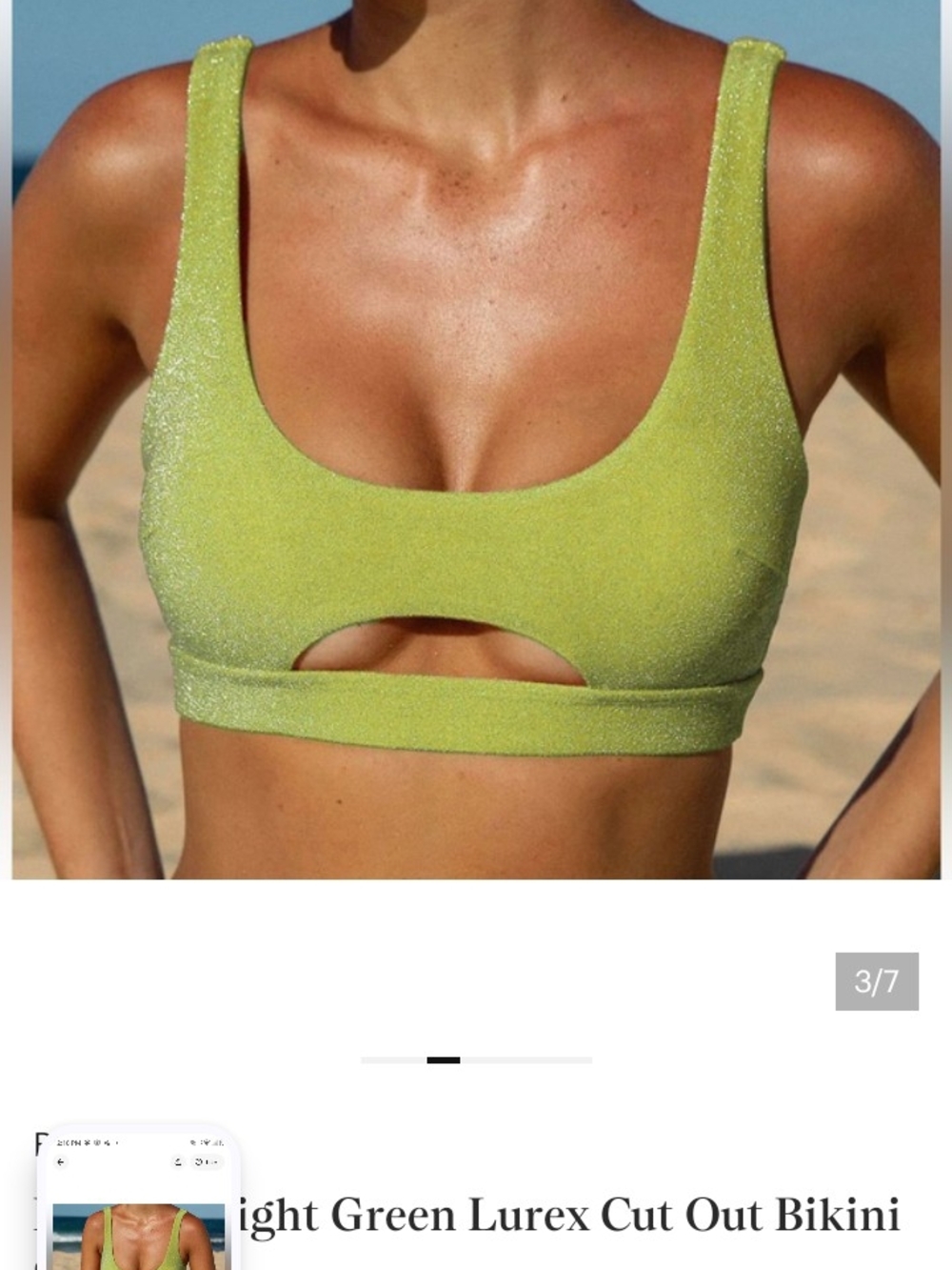 Light Green Lurex Cut-Out Bikini Top - Women's Swim